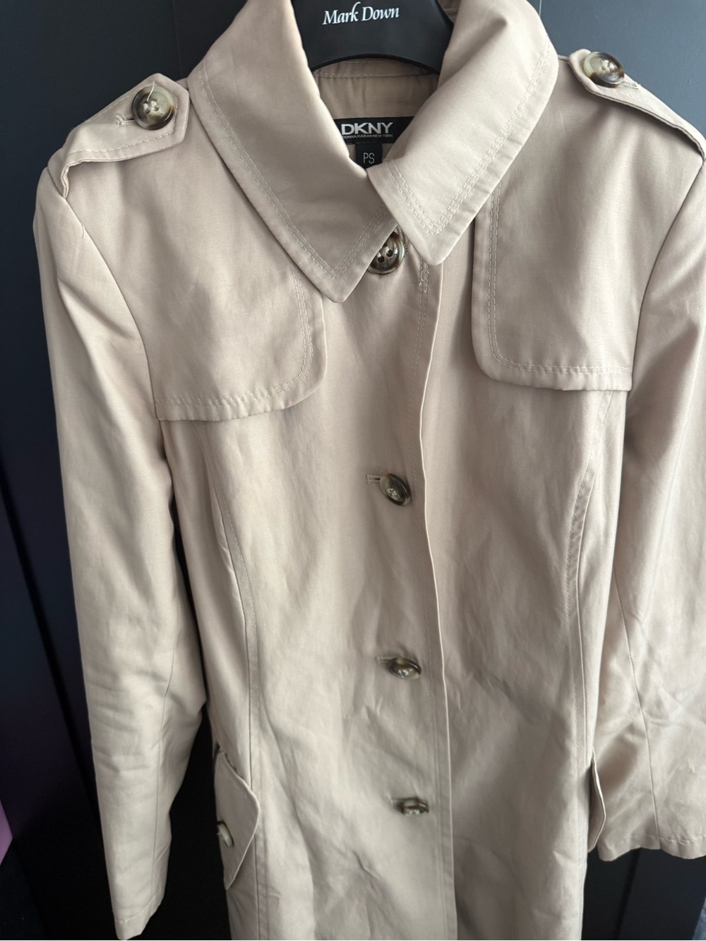 DKNY Beige Trench Coat with Epaulets